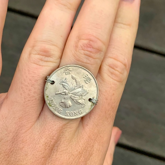 Wire wrapped coin ring (Hong Kong) - Picture 2 of 5